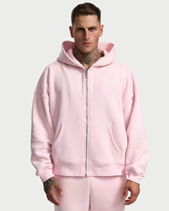 Sudadera con capucha rosa extragrande para hombre, con cremallera, de algodón grueso, de alta calidad, estilo casual y urbano. - Product Image 1