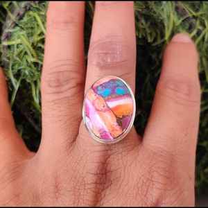 Anillo llamativo de turquesa rosa con forma de ostra, plata de ley 925, joyería bohemia, hecho a mano, regalo con piedras preciosas - Product Image 2