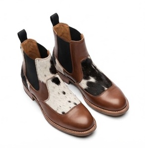 Brown Leather Cow Print Chelsea Boots Round Toe <b>Slip</b>-<b>On</b> Anti-Slippery Rubber Outsole EVA Midsole All Seasons - Product Image 4