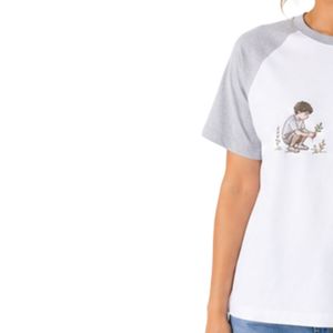 Women White and Light Gray Raglan T <b>Shirt</b> <b>Cartoon</b> Graphic Print Crew Neck Short Sleeve Polyester Cotton Casual Summer Tee OEM - Product Image 3