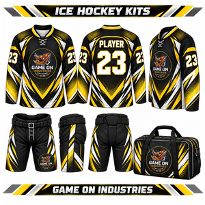 Ensemble complet d'uniformes de hockey sur glace personnalisés, maillot à manches longues sublimé, pantalon rembourré et sac de transport assorti, service OEM ODM en gros - Product Image 1