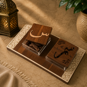 Ensemble brûleur à bakhoor moderne en rotin et bois avec coupelle métallique, boîte de rangement carrée pour oud et plateau, Mabkhara arabe pour la décoration du Ramadan et de l'Aïd - Product Image 6