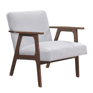 Poltrona Moderna Contemporanea 1 Pezzo, Rivestimento in Tessuto Grigio, Finitura Marrone, Legno Massello di Gomma, Arredamento Moderno per Soggiorno con Cuscino - Product Image 1