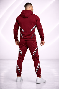 ชุดวอร์มพรีเมี่ยมเบอร์กันดีสำหรับผู้ชาย-ชุดวิ่งมีฮู้ดติดโลโก้ตามสั่งชุดออกกำลังกายแนวสตรีทรัดรูป - Product Image 5