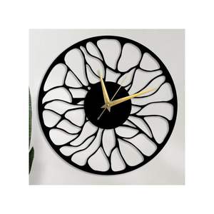 Modern Art-Inspired Black Petal Design Wall <b>Clock</b> Organic Pattern Metal Home Decor with <b>Gold</b> Hands - Product Image 1
