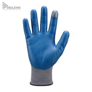 Custom Industrial Work Safety <b>Gloves</b> Grey Cut Resistant <b>Knit</b> Shell Blue Nitrile Coated Palm Touchscreen Fingertip Safety - Product Image 4