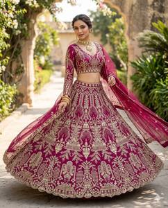 Ensemble Lehenga Choli Dupatta brodé vintage pour femmes, tenue indienne pakistanaise pour mariage et fête, longueur au sol - Product Image 6