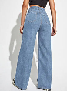 Jean en denim bleu foncé à jambe large pour femme, taille haute, coupe droite, en coton, coupe ample, pantalon en jean pour femme, bas de tenue féminin - Product Image 5