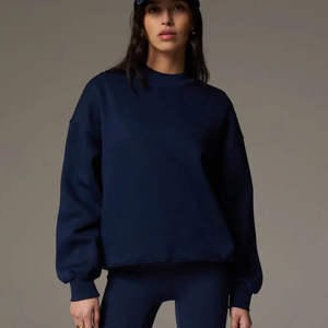 Sudadera de cuello alto azul marino para mujer, estilo oversize, manga larga, forro polar premium, ropa casual - Product Image 1