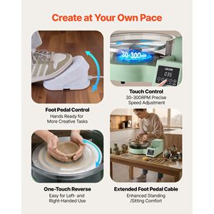 Torno de Cerámica Eléctrico de Mesa de 450W para Adultos, Plato Giratorio de Aluminio de 11 Pulgadas, 30-300 RPM Ajustables para Manualidades con Arcilla - Product Image 5