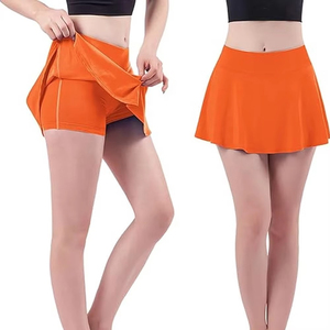 Women's <b>Orange</b> <b>Pleated</b> Mini <b>Skirt</b> Solid Color Elastic Waist Sporty A-Line Woven Polyester Summer <b>Skirt</b> - Product Image 1