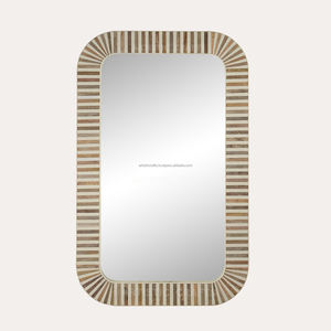 Marco de espejo colgante de pared con forma y diseño personalizado moderno, incrustaciones de hueso y resina para uso decorativo para bodas y Bar Mitzvah - Product Image 1