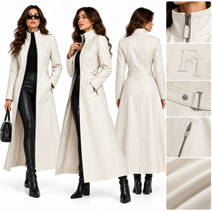 Abrigo Largo de Piel de Oveja Genuina Personalizado para Mujer, con Cierre Completo, Cuello Alto, Corte Ajustado, Prenda Exterior de Cuero Premium para Invierno, Nuevo - Product Image 5