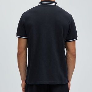 Polo de Manga Corta Negro para Hombre, Estilo Casual, Corte Regular, Bordado Personalizado, Algodón Piqué, Cierre de Botones, Color Sólido - Product Image 2