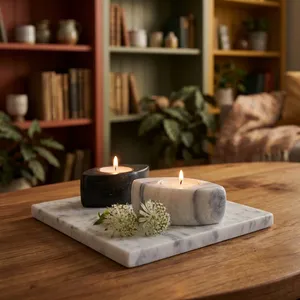 Ensemble de 2 porte-bougies en marbre blanc et noir, porte-bougies décoratifs en pierre pour la décoration de la maison, centre de table - Product Image 4