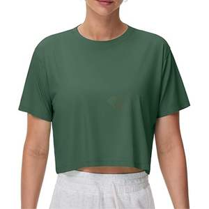 Top de Yoga Acanalado para Mujer, Corte Ajustado, Cuello Alto Simulado, Manga Corta, Top Corto, Nylon Spandex, Ropa Deportiva para Gimnasio, Fabricante OEM Personalizado - Product Image 3