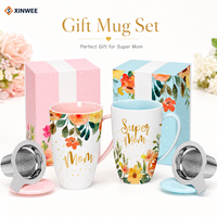 Mug à thé en céramique à motif floral avec infuseur en acier inoxydable, boîte cadeau, logo personnalisé, OEM, ODM, marque privée, fournisseur en gros pour la vente au détail