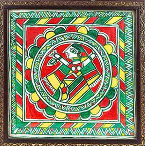 Pintura Madhubani de Arte Folclórico Indio Clásico, Arte Metálico 3D Auténtico Hecho a Mano por Artesanos de Jharkand para Decoración del Hogar - Product Image 3