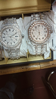 Montre mécanique Moissanite Iced Out avec cadran rond, affichage de la date, bracelet en acier inoxydable, montre-bracelet de luxe unisexe