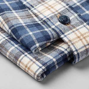 Men's Blue Plaid Twill for <b>Shirt</b> <b>Short</b> <b>Sleeve</b> <b>Button</b> Down Casual Cotton Summer Wear - Product Image 3