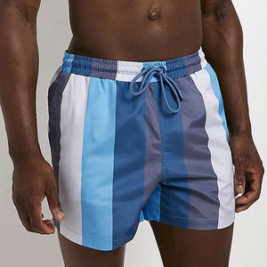 Short de bain rayé pour homme, séchage rapide, taille à cordon, color block, décontracté, longueur courte, 100 % polyester - Product Image 4
