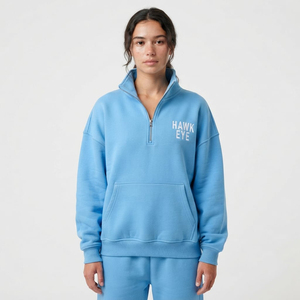 <b>Women's</b> <b>Quarter</b> <b>Zip</b> Pullover Sweatshirt Oversized Cotton Fleece Drop Shoulder Hoodie Custom Front Logo Casual Wear - Product Image 1