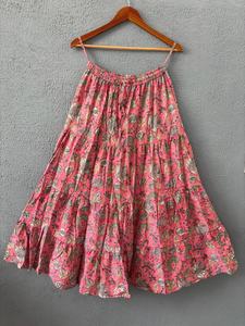 Vestido étnico de verano para mujer, falda larga de algodón estampada con bloque de mano con cintura elástica, estilo informal sostenible transpirable - Product Image 6
