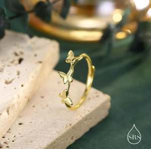 แหวนผีเสื้อเต้นรำทำจากเงินสเตอร์ลิง ปรับขนาดได้ แหวนผีเสื้อเรียบหรู แหวนที่ได้แรงบันดาลใจจากธรรมชาติ - Product Image 4