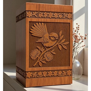 Handcrafted Wooden Cremation Urn | Scorpion Carving, Floral Border <b>Memorial</b> <b>Keepsake</b> by AYAANS - Product Image 6