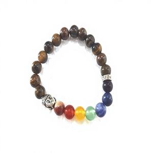 Bracelet rond en agate œil de tigre naturelle, pierres précieuses, sept chakras, Bouddha, perles élastiques, guérison, méditation, fait main - Product Image 1