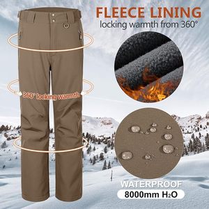 Pantalon de ski imperméable pour homme en polyester et nylon Gore-Tex avec fermeture éclair, couleur beige, pour activités de plein air - Product Image 2