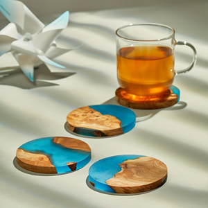 [Stylish Resin Coasters] Epoxy Resin and Burl Wood Coasters Set of 4 | Modern <b>Bar</b> Coasters for Drinks, Stylish Home Decor - Product Image 2