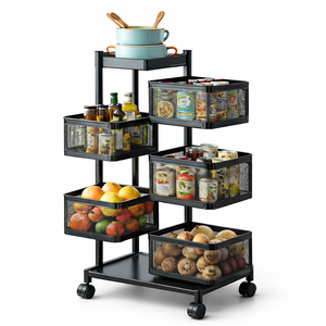 Carrito de Almacenamiento Giratorio de Metal de Varios Niveles para Cocina - Estante Plegable Móvil de Fácil Montaje, Tamaño y Forma Personalizables, OEM/ODM Disponible - Product Image 1