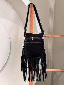 Sac à bandoulière en cuir suédé fait main Boho frange cuir de vachette femmes sac à main écologique en cuir véritable Hippie Chic sac perlé - Product Image 4
