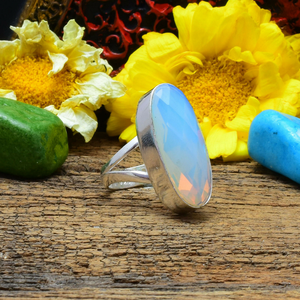 Milky <b>Opal</b> Gemstone <b>Ring</b> 925 Silver Handmade Jewelry Dainty <b>Opal</b> <b>Ring</b> for Women - Product Image 2