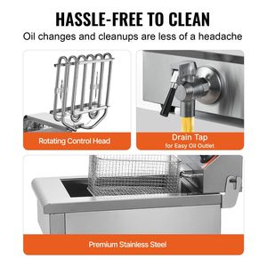 Friggitrice Elettrica Commerciale da Banco da 1500W con Cestello in Acciaio Inossidabile, 11.6Qt/11L, Olio Singolo per la Frittura, Timer - Product Image 5