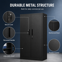 Armoire de classement moderne en acier noir à 2 portes avec serrure et étagères réglables pour bureau, maison, garage