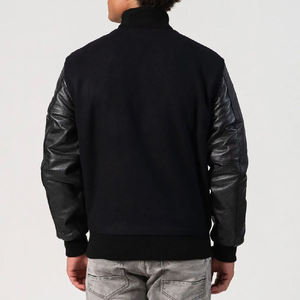 Blouson universitaire isolé en mélange de laine avec manches en similicuir, fermeture à boutons-pression, bordures côtelées, poches latérales et confort par temps froid - Product Image 3