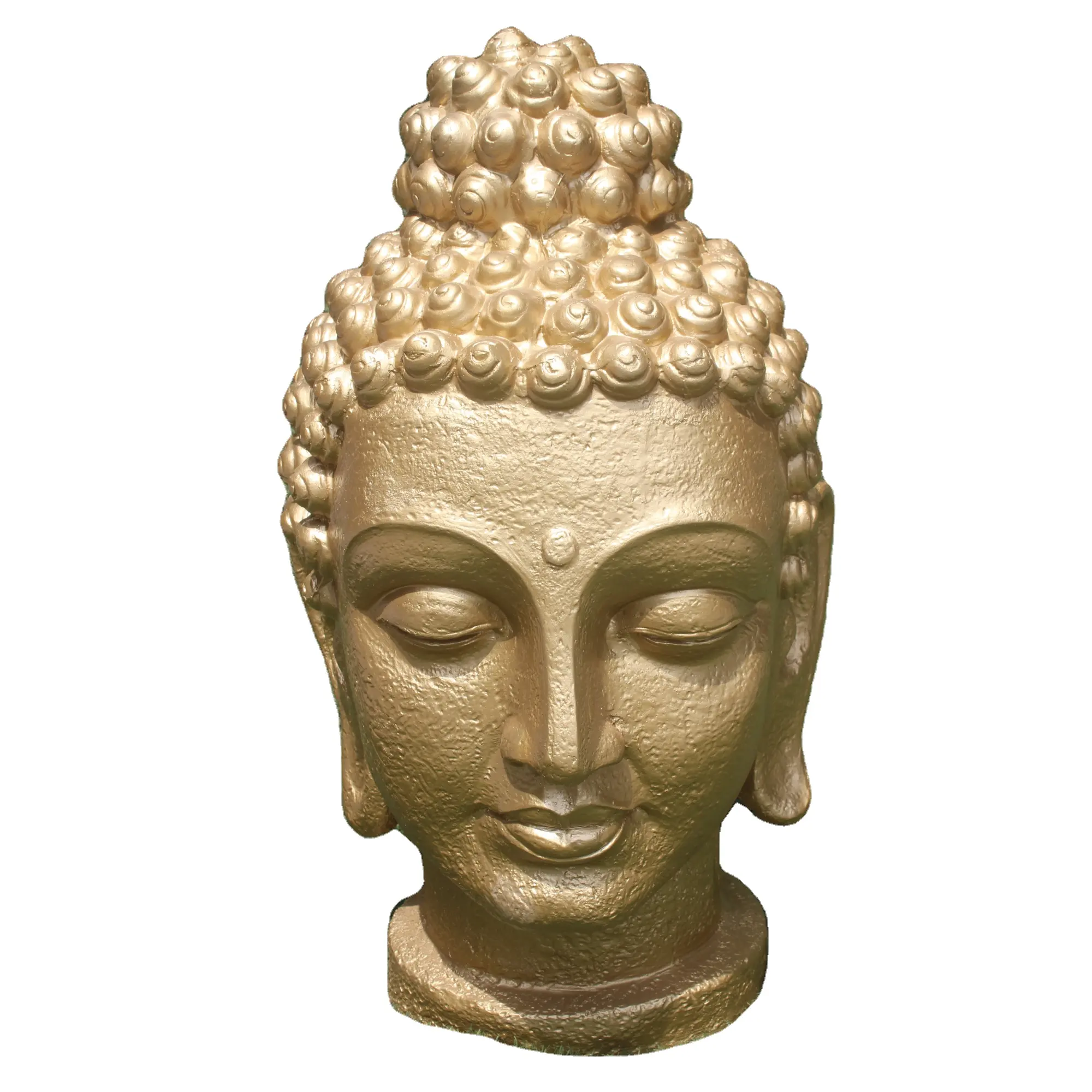 تمثال بوذا جالسا ورأس بوذا من الهند باللون الذهبي للبيع بالجملة في الهواء الطلق والداخل 2024 منحوتات مزخرفة