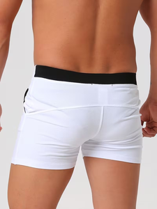 Shorts de sport et de bain pour hommes, en coton, coupe ajustée, respirants, moulants, séchage rapide, écologiques (Rose/Blanc) - Product Image 4