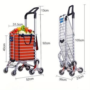 Carrello spesa pieghevole in lega di alluminio a 8 ruote con capacità di carico di 35 litri, carrello multiuso per salire le scale - Product Image 2