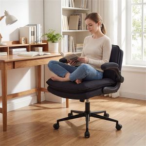 Sedia da Ufficio Criss Cross con Altezza Regolabile, in Ecopelle Grigia, Braccioli Ribaltabili e Funzione Dondolo - Product Image 2