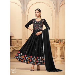 VESTIDO DE TRABAJO BORDADO GEORGETTE DE DISEÑADOR CON DUPATTA NEGRO - Product Image 1