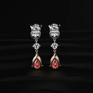 Pear shaped <b>Red</b> Diamond <b>Drop</b> Diamond <b>Earrings</b> Delicate Diamond <b>Earrings</b> Labgrown Diamond <b>Earrings</b> for Womens with VVS-VS Clarity - Product Image 4