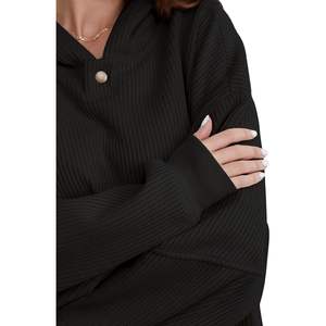 2025 2025 femmes soie surdimensionné pull sweat bouton à capuche à manches longues décontracté hauts haut court à capuche motif - Product Image 3