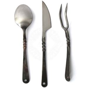 Juego de cubiertos de acero inoxidable con mango martillado grueso mate plateado para boda - Product Image 2