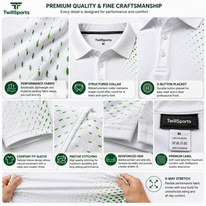 TwillSports T-shirt Homme Blanc Vert Uni à Manches Courtes Écologique Respirant Séchage Rapide Coupe Sportive Longueur Standard Tricoté - Product Image 6
