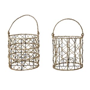 Lanterne suspendue cylindrique en jonc de mer à maille ouverte, porte-bougie en verre pour jardin, décoration intérieure - Product Image 1