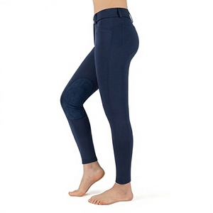 Pantalones de equitación de punto para mujer, color azul marino, con cremallera, elásticos en cuatro direcciones, cintura alta, bolsillos, longitud completa - Product Image 1