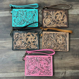 Wholesale Factory Price Tooled Floral Genuine <b>Leather</b> Wristlet <b>Wallet</b> Stylish Coin & Credit Card Holder Everyday Purse for Women - Product Image 4